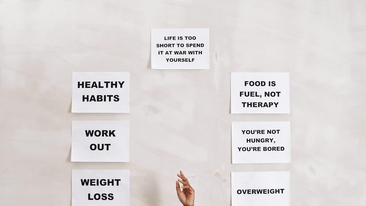 Collection of motivational quotes promoting healthy habits and mental well-being.